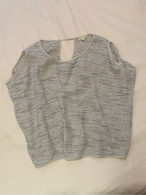 Eileen Fisher Light Gray Marled Knit Cap-Sleeve Top
